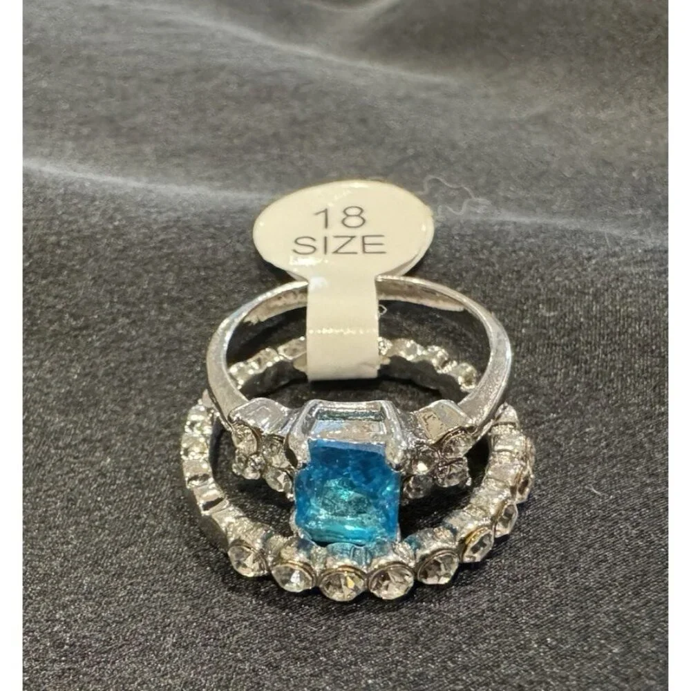 NEW Premier Designs Fashion Blue CZ 2 PC Stackable Ring Womens 18 US 8.5